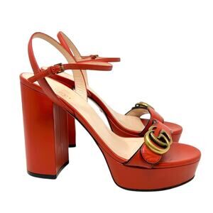 Gucci Double G Marmont Platform GG Sandals Heels Orange 39